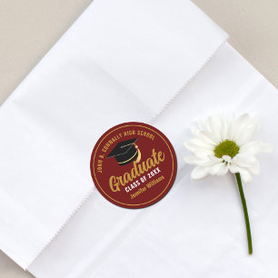 Maroon Gold Absolvent Custom 2026 Abschluss Runder Aufkleber