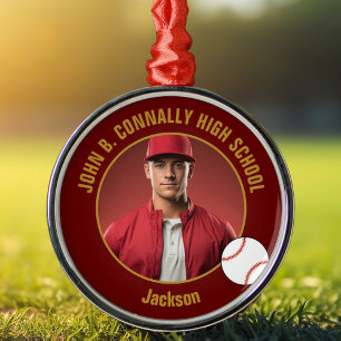 Maroon Gold Baseballspieler-Foto-Weihnachten Ornament Aus Metall