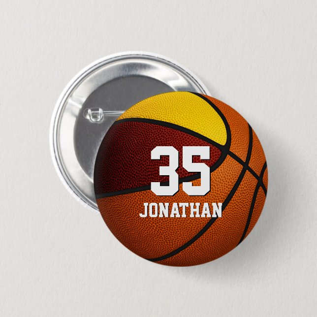 Maroon Gold Basketball Kids Team Farben Geschenke Button (Vorne & Hinten)