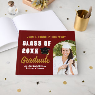 Maroon Gold Class of 2025 Foto Custom Abschluss Gästebuch