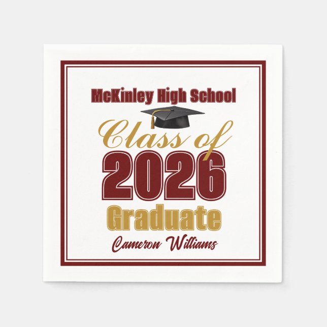 Maroon Gold Class of 2026 Custom Graduation Party Serviette (Vorderseite)
