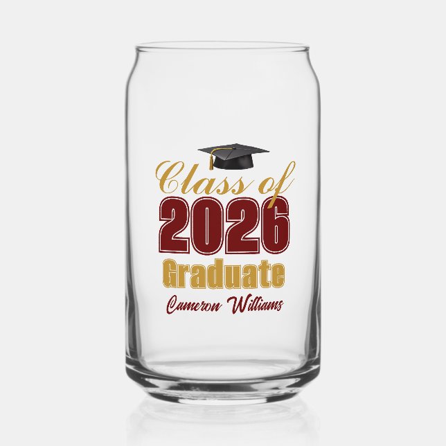 Maroon Gold Class of 2026 Graduation Party Dosenglas (Vorderseite)