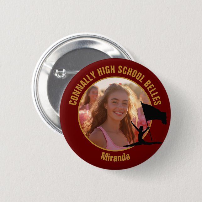 Maroon Gold Color Guard Photo High School Dancer Button (Vorne & Hinten)