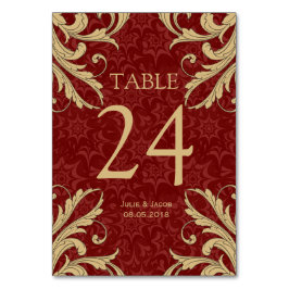 Maroon Gold Damask Hochzeitskarten Tischnummer