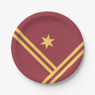 Maroon Gold Diagonal Stripes Star Moderne Grafik Pappteller