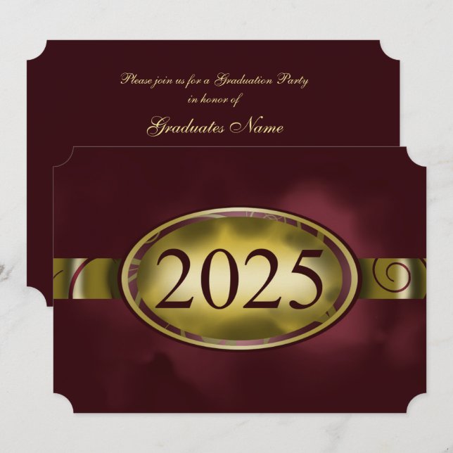Maroon Gold Floral Button 2025 Graduation Party Einladung (Vorne/Hinten)