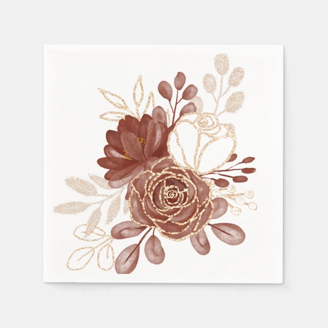 Maroon Gold Floral Paper Napkins Serviette (Vorderseite)