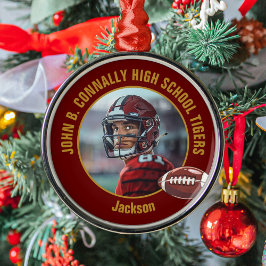 Maroon Gold Football Player Photo Christmas Ornament Aus Metall