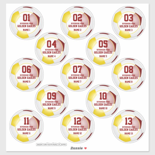 Maroon Gold Fußball-Gastgeschenke Set von 13 Aufkleber (Blatt)