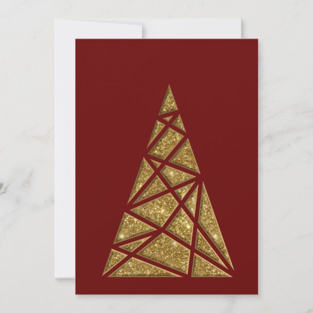 Maroon Gold Glitzer Weihnachtsbaum - Flachbildschi Mitteilungskarte (Vorderseite)