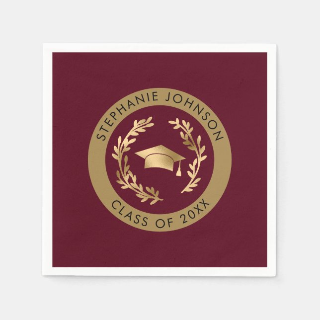 Maroon Gold Grad Cap Class of 20XX Party Serviette (Vorderseite)