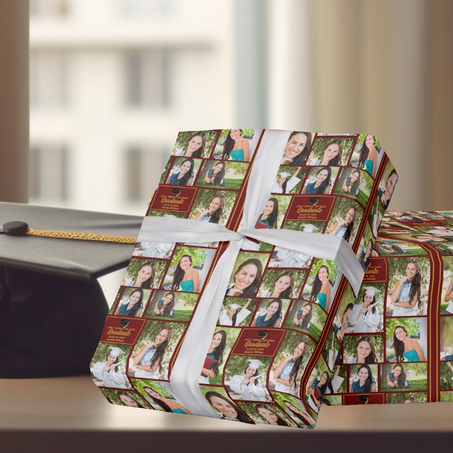 Maroon Gold Graduate 9 Foto Collage Abschluss Geschenkpapier (Von Creator hochgeladen)