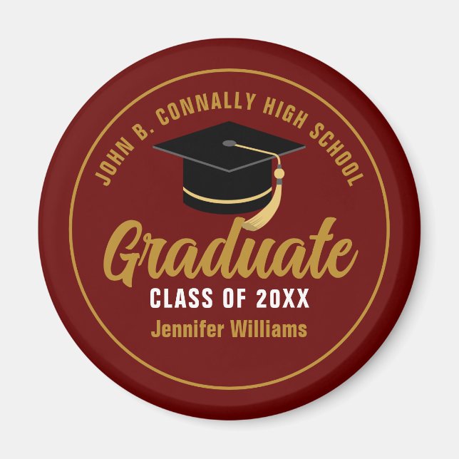 Maroon Gold Graduate Custom 2025 Abschluss Magnet (Vorne)