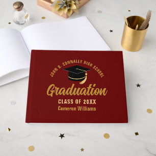 Maroon Gold Graduate Custom 2025 Graduation Party Gästebuch