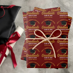 Maroon Gold Graduate Custom 2025 Graduation Party Geschenkpapier Set