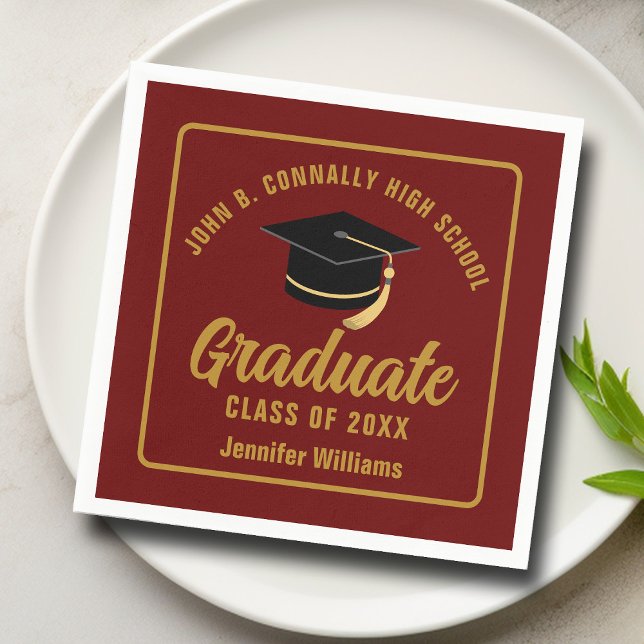 Maroon Gold Graduate Custom 2025 Graduation Party Serviette (Von Creator hochgeladen)