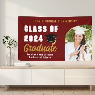 Maroon Gold Graduate Foto 2024 Graduation Party Banner