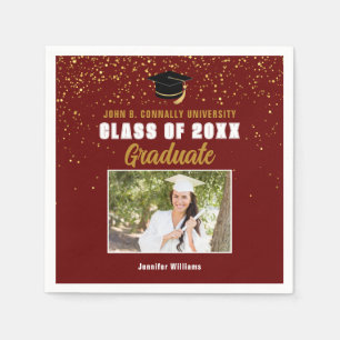 Maroon Gold Graduate Foto 2024 Graduation Party Serviette