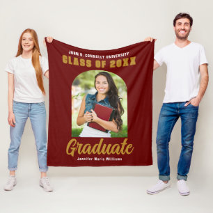Maroon Gold Graduate Foto Arch Abschluss Fleecedecke