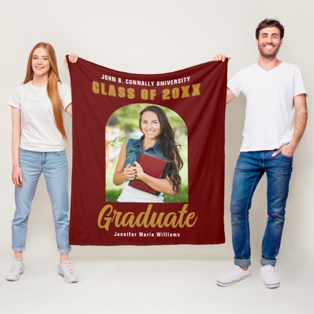 Maroon Gold Graduate Foto Arch Abschluss Fleecedecke (Beispiel)