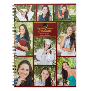 Maroon Gold Graduate Foto Collage 2024 Abschluss Notizblock