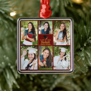 Maroon Gold Graduate Foto Collage Abschluss Ornament Aus Metall