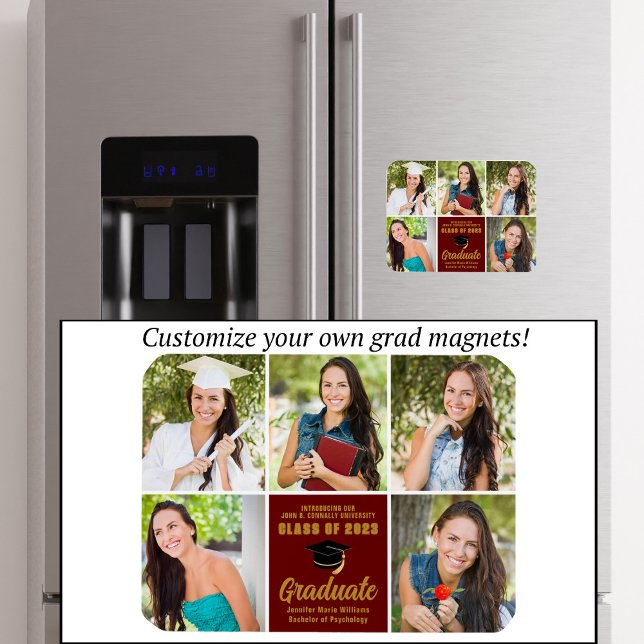 Maroon Gold Graduate Foto Collage Chic Abschluss Magnet (Von Creator hochgeladen)