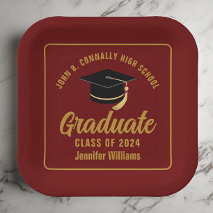 Maroon Gold Graduate Graduate Party Pappteller