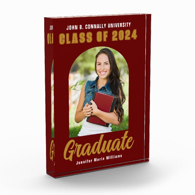 Maroon Gold Graduate Moderner Abschluss Fotoblock (Links)