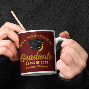 Maroon Gold Graduate Personalisiert 2025 Abschluss Kaffeetasse