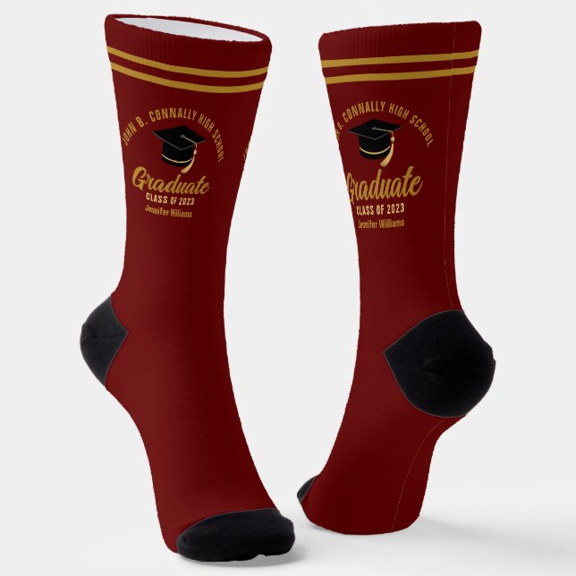 Maroon Gold Graduate Personalisiert 2025 Abschluss Socken (Gewinkelt)