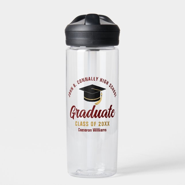 Maroon Gold Graduate Personalisiert 2025 Abschluss Trinkflasche (Vorderseite)