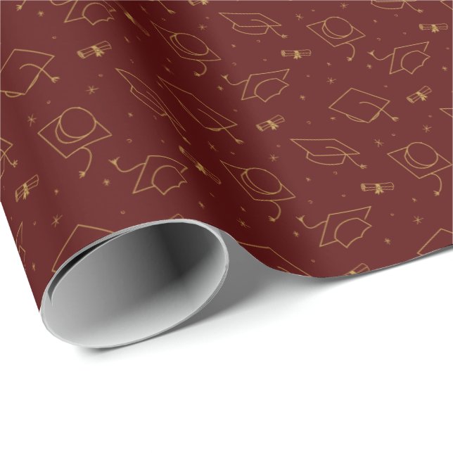 Maroon & Gold Graduation Cap Toss Wrapping Paper Geschenkpapier (Rolleneckpunkt)