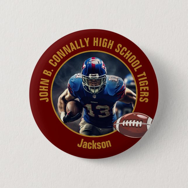 Maroon Gold High School Football Player Photo Button (Vorderseite)