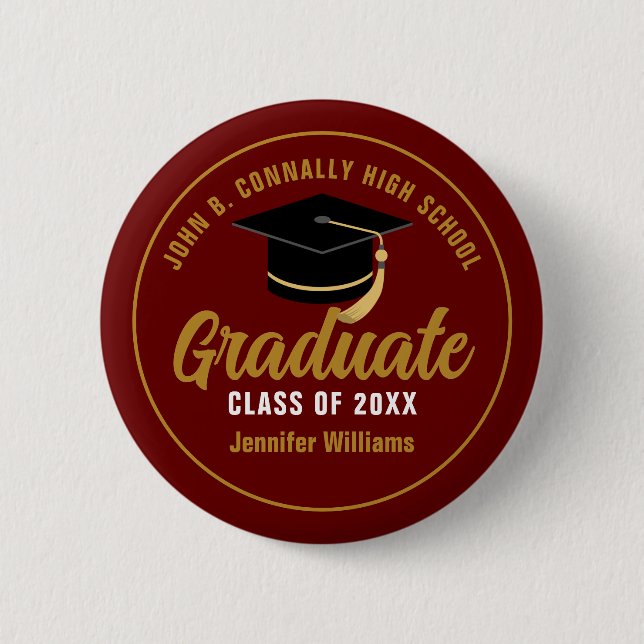 Maroon Gold High School Graduate Individuelle Name Button (Vorderseite)