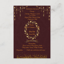 Maroon Gold Hochzeitsdetails Karte