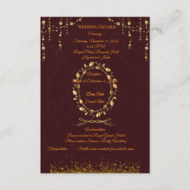 Maroon Gold Hochzeitsdetails Karte