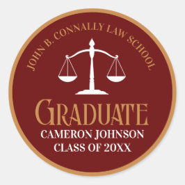 Maroon Gold Law School Graduation Party Runder Aufkleber