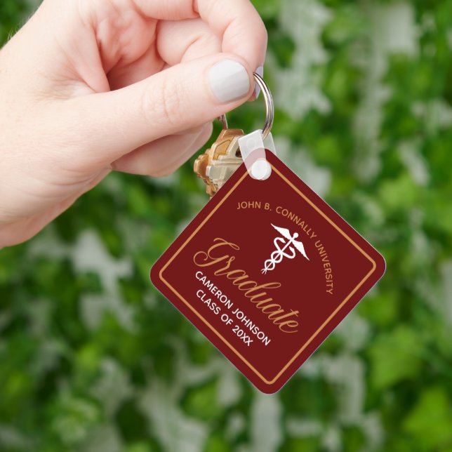 Maroon Gold Medical School Abschluss Keepake Schlüsselanhänger (Hand)