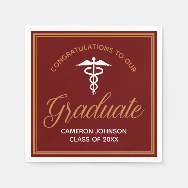 Maroon Gold Medical School Graduation Party Serviette (Vorderseite)