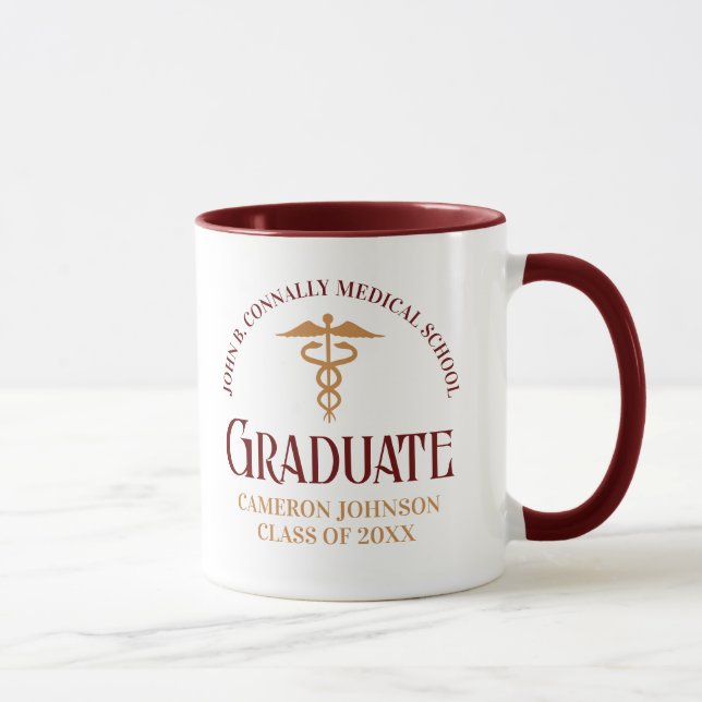 Maroon Gold Medical School Graduation Party Tasse (Rechts)