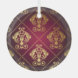 Maroon Gold Ornament Vintage Tapete Aus Glas