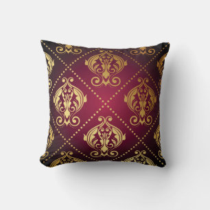 Maroon Gold Ornament Vintage Tapete Kissen