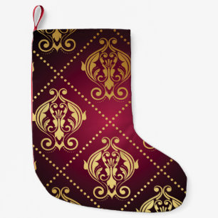Maroon Gold Ornament Vintage Tapete Kleiner Weihnachtsstrumpf