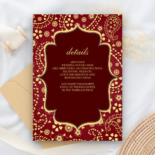 Maroon Gold Paisley Bollywood-Stil indische Hochze Begleitkarte