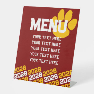 Maroon & Gold Pawprint Abschluss Menü Party Sockelschild