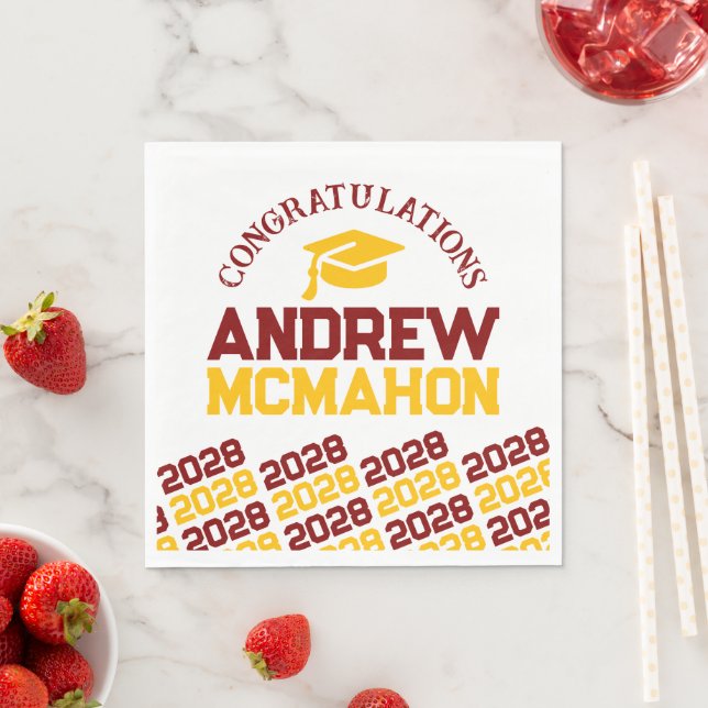 Maroon & Gold Personalisiert Graduation Party Pape Serviette (Beispiel)