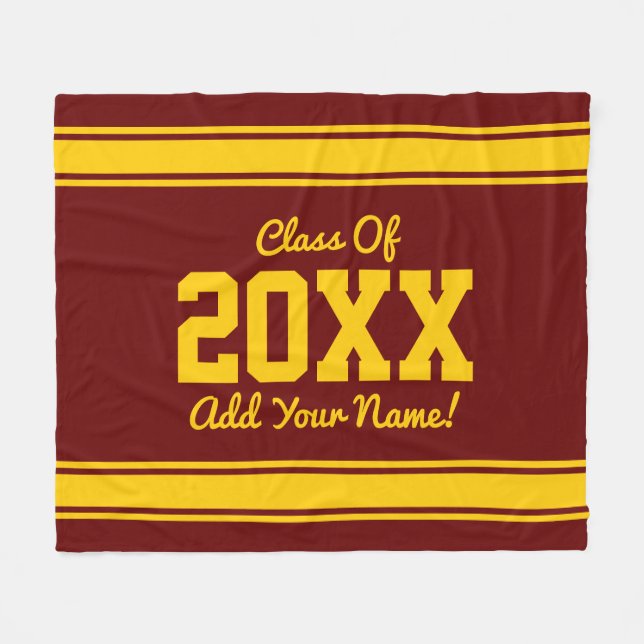 Maroon Gold personalisierten Grad Jahr Streifen Fleecedecke (Vorderseite (Horizontal))