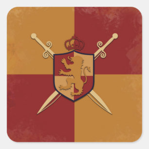 Maroon & Gold Royal Knight Griffin Schild Party Quadratischer Aufkleber