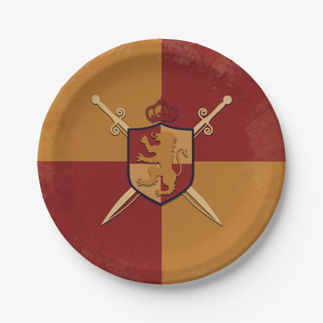 Maroon & Gold Royal Knight Griffin Shield Party Pappteller (Vorderseite)